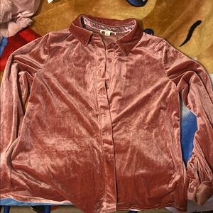 Velvet Button-Up Cardigan - Rose